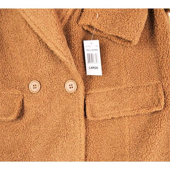 New! JouJou Notch Collar Teddy Boucle Double Breasted Coat Jacket - Picture 5 of 7